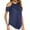 Blue, variant on Yyeselk Blouses for Women Casual Round Neck Hollow out Off-Shoulder Short Sleeves Tunic Shirts Trendy Pure Color Asymmetric Hem Summer Tops Dark Blue M