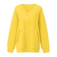 thumbnail image 4 of larppty V Neck Sweatshirt Women Pocket No Hood Oversized Pullover Casual Soft Long Sleeve Tops With Pockets Fall Fashion (Yellow, S), 4 of 7