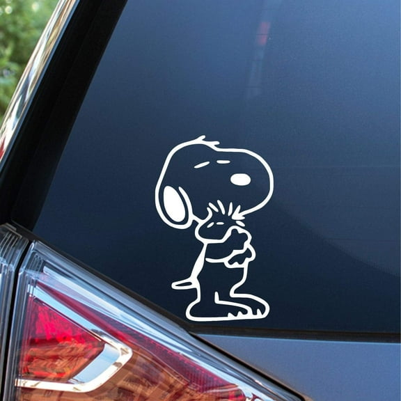 Snoopy Car Window Decal, 6 Inches, White Vinyl, Die Cut Sticker