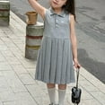 thumbnail image 6 of Wuxian Toddler Girls Dresses Casual Sleeveless School Uniform Dresses Ruffle Pique Polo Dress With Bow Embroidery Dress Vest Dress For Daily Wear Summer Skirt, Grey, 3-4 Years, 6 of 8