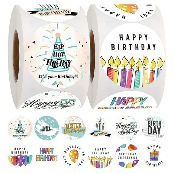 SDFGTstore 2 Rolls Colorful Happy Birthday Sticker For Party Decorations Creative DIY Crafts Kids Gift Round Adhesive Labels