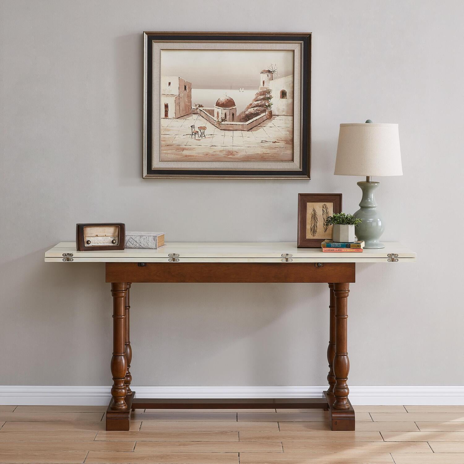 SEI Ashling Farmhouse Folding Trestle Console to Dining Table