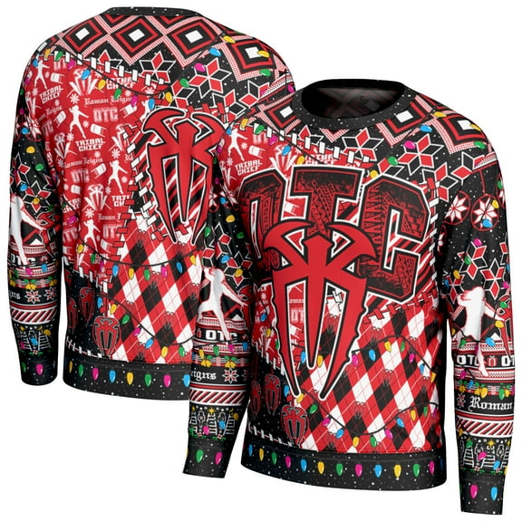 Unisex ProSphere Black Roman Reigns Holiday Sweater