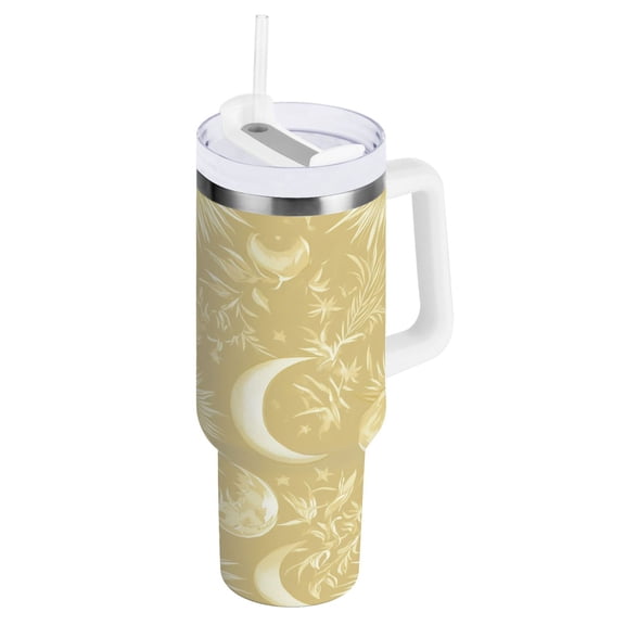 Facial Sun Moon Pattern Insulated Tumblers 40oz Double-Walled Stainless Steel Water Bottles Car Handle