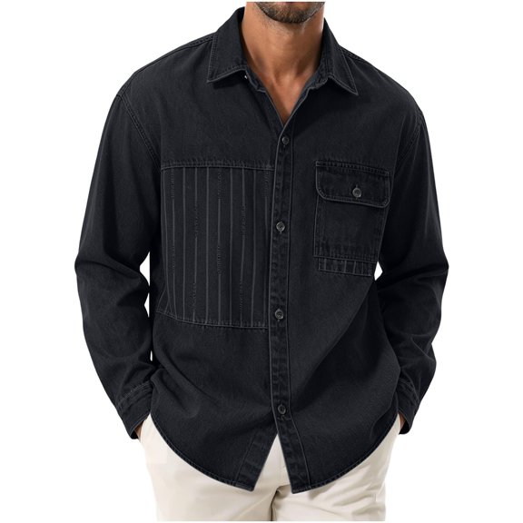 HOOMEUMY Men's Fashion Solid Long Sleeve Shirt Casual Collared Top Shirt Trendy Wear for Daily Activities Sports and More
