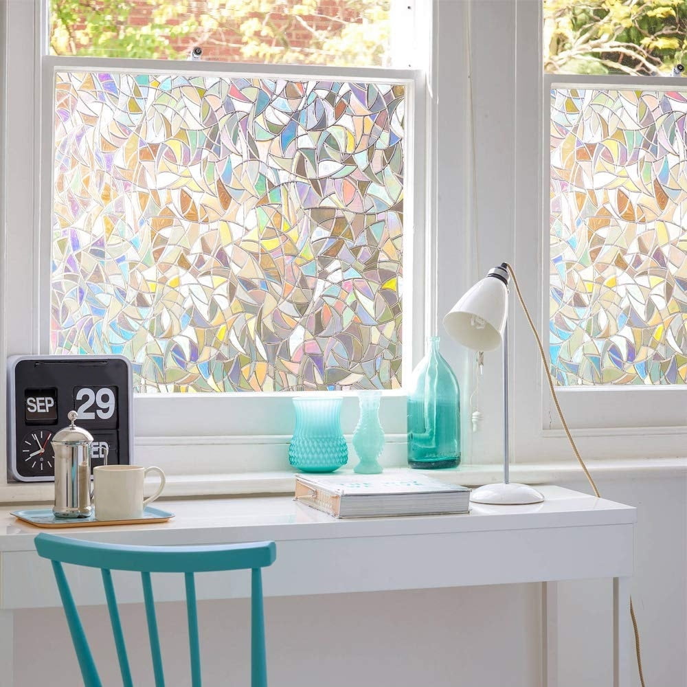 Window Privacy Film 3D Pattern Static Cling to Glass Window Non-Adhesive Stained Glass Window Decals, Heat Control Anti-UV Sun Window Sticker, 3PCS of 17.7 x 78.7 inches, Totally 17.7"x236.2"