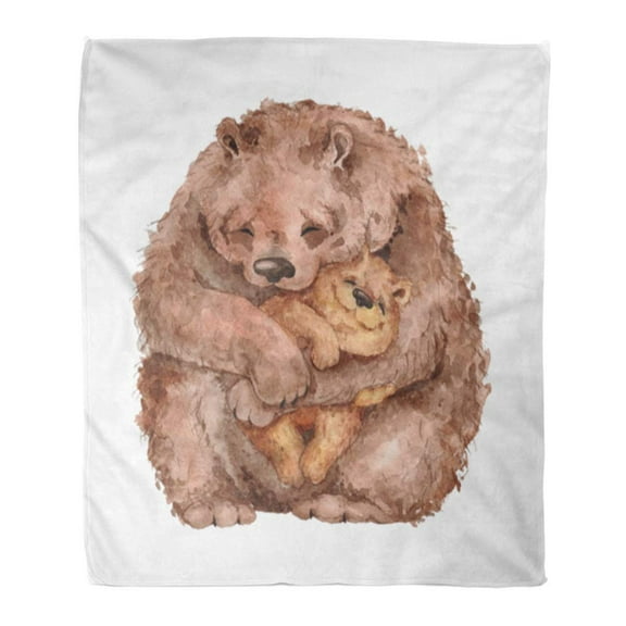 ASHLEIGH Throw Blanket Warm Cozy Print Flannel Brown Mama Bear and Baby Watercolor Drawing Mother Comfortable Soft for Bed Sofa and Couch 50x60 Inches