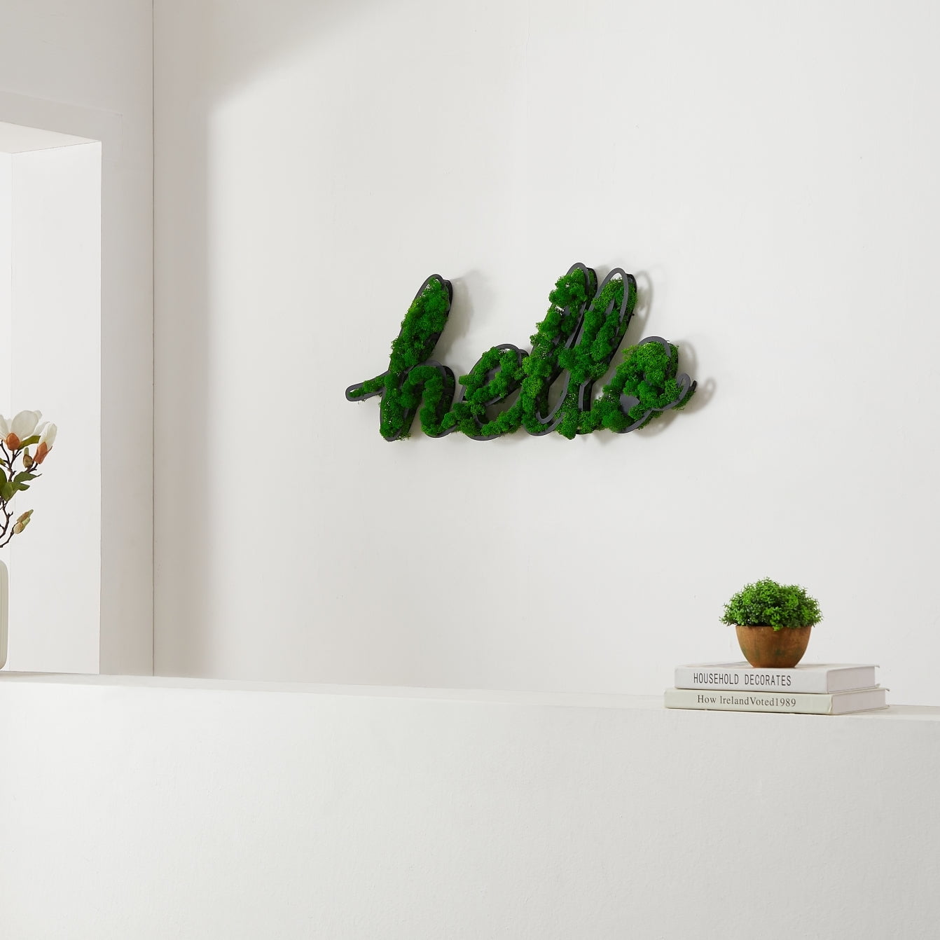"HELLO" Letter Art Moss Wall Decor A Natural Greeting