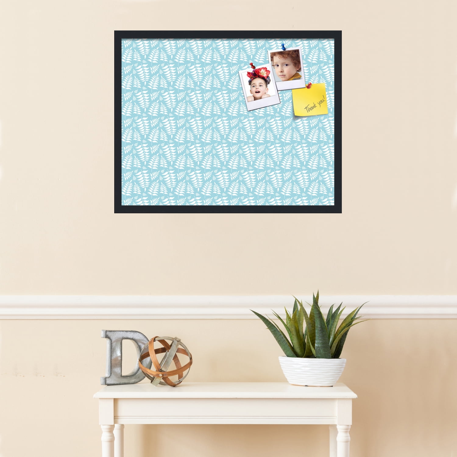 PinPix 28x22 Custom Cork Bulletin Board Fern Lt Blue Poster Board Has a Fabric Style Canvas Finish, Framed in Fern Lt Blue, by ArtToFrames (PinPix-1581)
