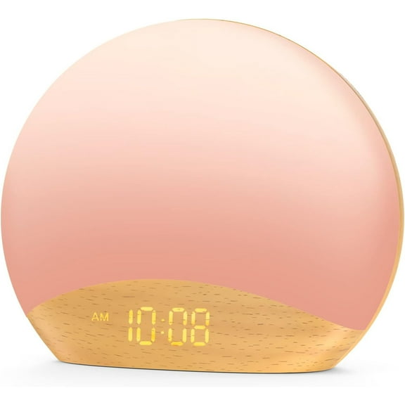 White Noise Machine Sunrise Alarm Clock, Wake Up Light, Dimmable Night Light, 26 Natural Sounds, Gentle Wake up & Sound Machine for Sleeping, Adults, Kids, Baby-Wooden