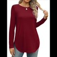 thumbnail image 2 of Camisa de Larga con Cuello Redondo para Mujer, Básica, Holgada, Informal Vino Tinto L, 2 of 5