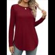 thumbnail image 2 of Camisa de Larga con Cuello Redondo para Mujer, Básica, Holgada, Informal Vino Tinto M, 2 of 5