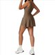thumbnail image 3 of Vestido de Tenis Cuello Alto para Mujer, Sin Mangas, con Falda Cruzada y Pantalones Cortos Incorporados, Vestido Deportivo Golf, Mono de Entrenamiento, Color Marrón , Talla XL, 3 of 9