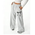 thumbnail image 3 of WULMLEO Women's Coquette Bow Baggy Sweatpants Fitness Clothing Wide Leg Pants with Pockets Gray S, 3 of 4