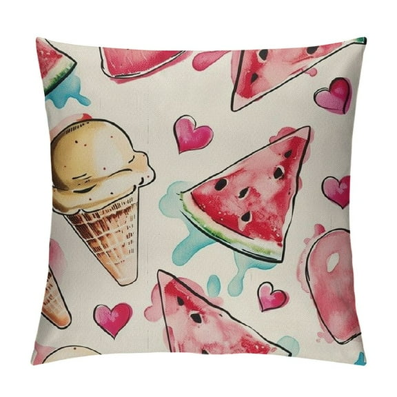 PHYHOO This Summer Decorative Throw Pillow Covers, for Porch Outdoor Home Decor, Colorful Stripes Seasonal Couch Cushion Case White