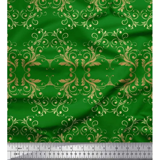 Soimoi Poly Georgette Fabric Filigree Damask Print Fabric by Yard 42 Inch Wide