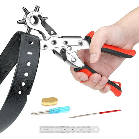 Belt Hole Puncher for Leather Heavy Duty Leather Hole Punch with 6 Holes Multi-Size Upgraded Version Revolving Punch Plier Kit for Belts Straps  Dog Collars  Saddles  Shoes  Fabric  DIY