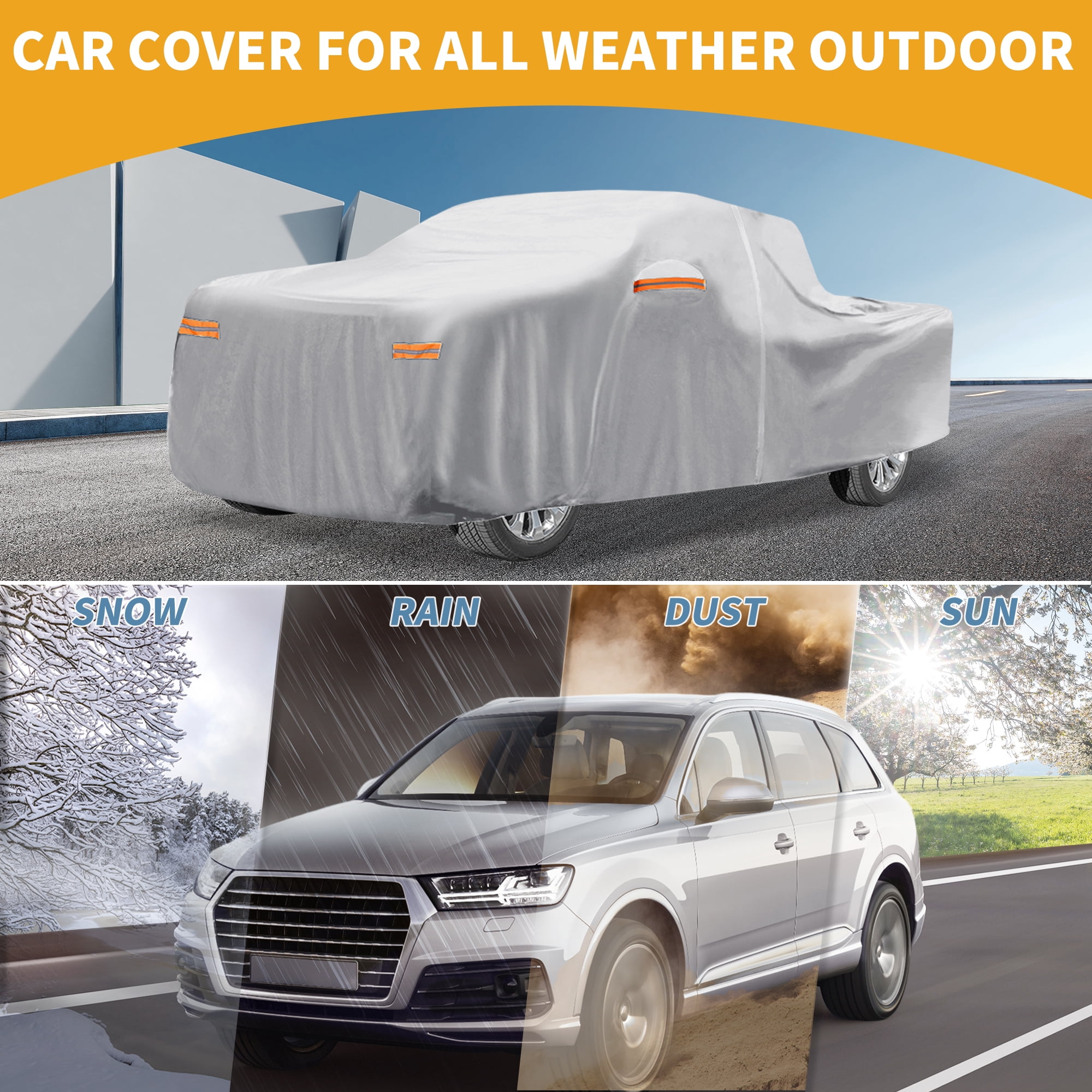 Unique Bargains Universal Waterproof Car Cover for Protection Silver Tone 228.35"x67.72"x73.62"