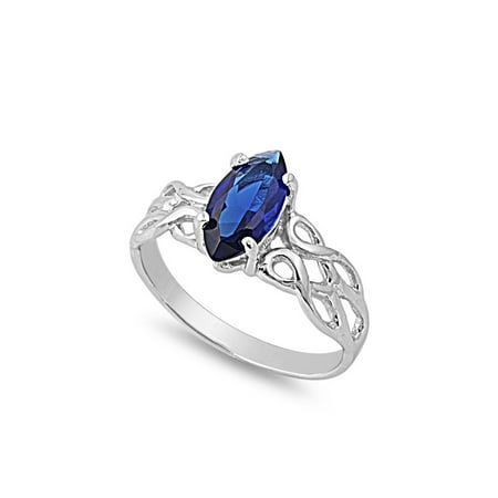 Sterling Silver 100 Magic - Wicca Magic Pear Simulated Sapphire Cubic Zirconia Ring Sterling Silver 925