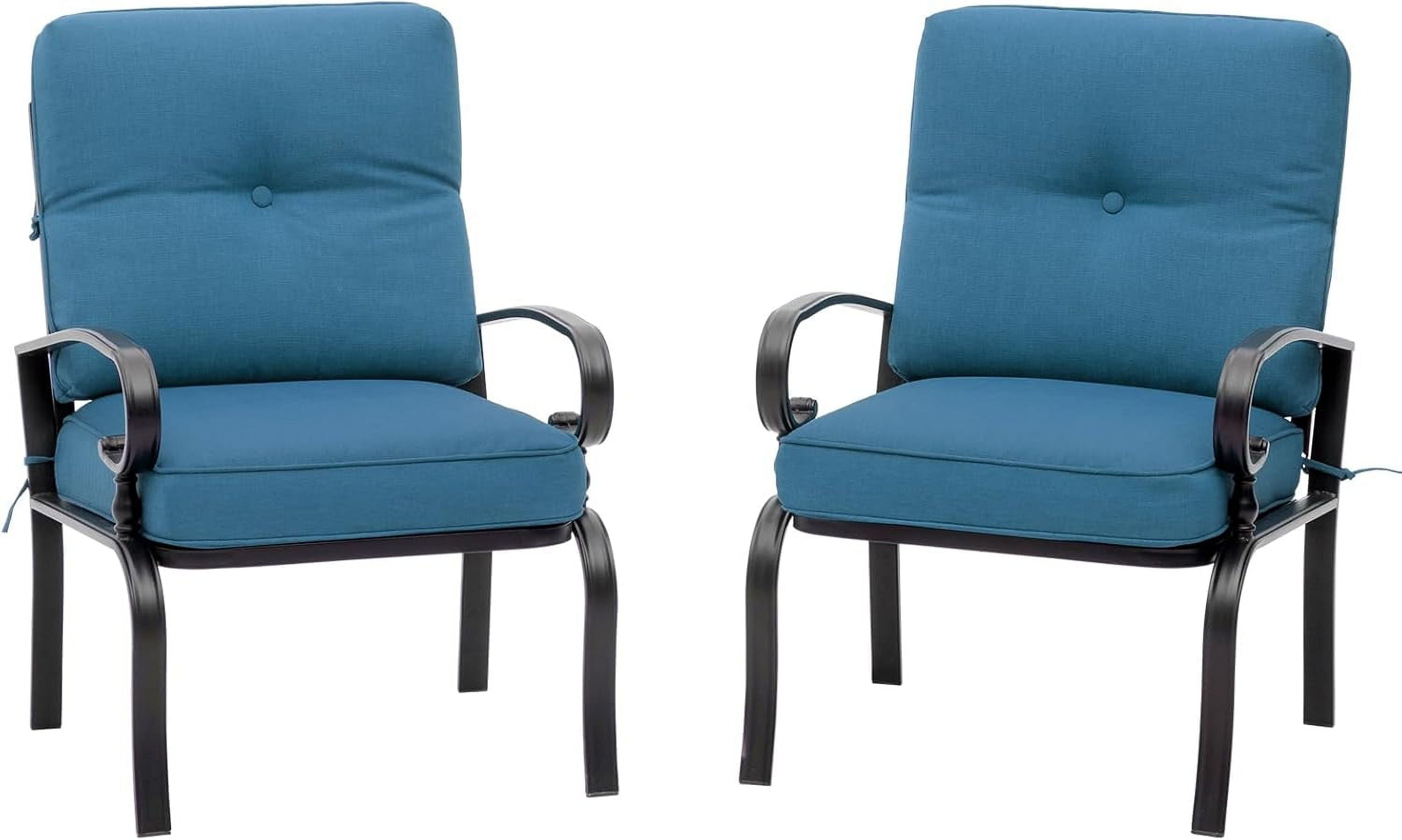 SOLAURA Outdoor Patio Metal Dining Chairs Set of 2 with Peacock Blue Cushions