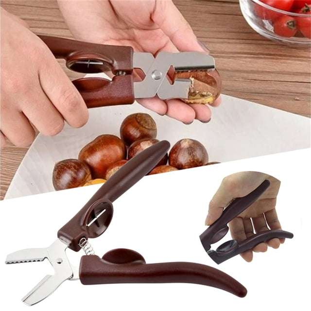 Oleegame 1PC Compact Serving Tongs Small Food Chestnut Peeling Shelling Scissors Nut Opener Multipurpose Tool Chestnut Tools & Home Improvement Brown