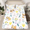 thumbnail image 2 of Twin Floral Corgi Dog Bed Sheets Set for Kids Boys Girls,Cartoon Animal Sheet Set,Blossom Kawaii Puppy Sheets,Farm Wild Flower Flat Fitted Sheet with 1 Pillowcase for Bedroom, 2 of 6