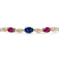 thumbnail image 3 of 925 Silver and 10K Yellow Gold Blue Created Sapphire and Red Created Ruby and Lab Grown Diamond Bracelet for Women | 2.06 Cttw | Gemstone September Birthstone | Oval 7X5MM | Fully Adjustable 9", 3 of 5