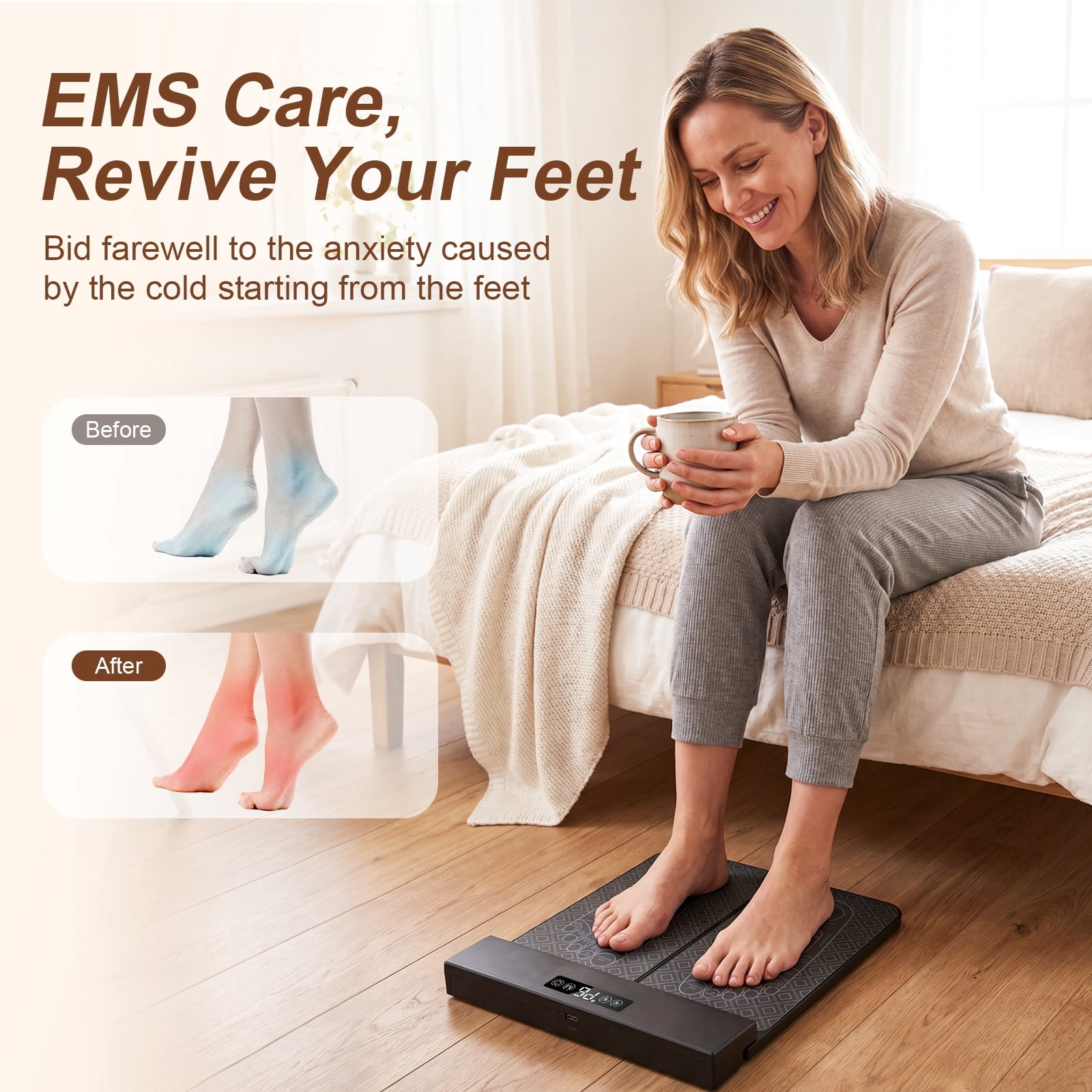 EMS Foot Massager Mat, 8 Modes & 32 Intensities Rechargeable Foot Massage Pad with Remote Control, Foldable Portable Electric Foot Massager for Fatigue Relief, Leg Shaping & Foot Acupoint Stimulation