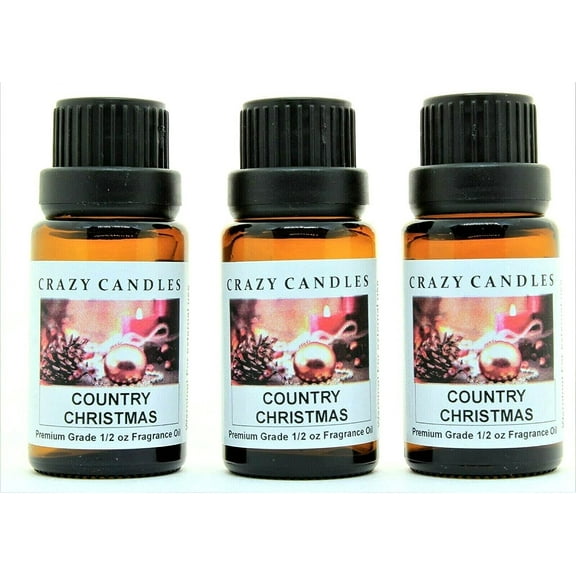 Crazy Candles Country Christmas (Made in USA) 3 Bottles 1/2 Fl Oz Each (15ml) Premium Grade Scented Fragrance Oil (Pine and Holiday Spices)