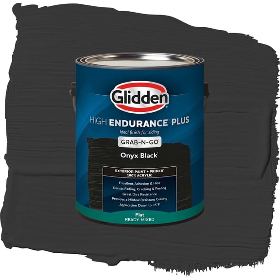 Glidden High Endurance Plus Onyx Black Flat Exterior Paint and Primer, 1 Gallon