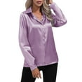 thumbnail image 2 of Baqcunre Women's Satin Imitation Silk New Botton Solid Color Shirt Womens Tops Womens Blouses Long Sleeve Shirts for Women Womens Shirts,Purple,Xl, 2 of 5