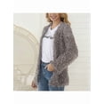 thumbnail image 3 of Women Solid Color Autumn Winter Plush Cardigan Long Sleeve Casual Warm Loose Sweater, 3 of 5