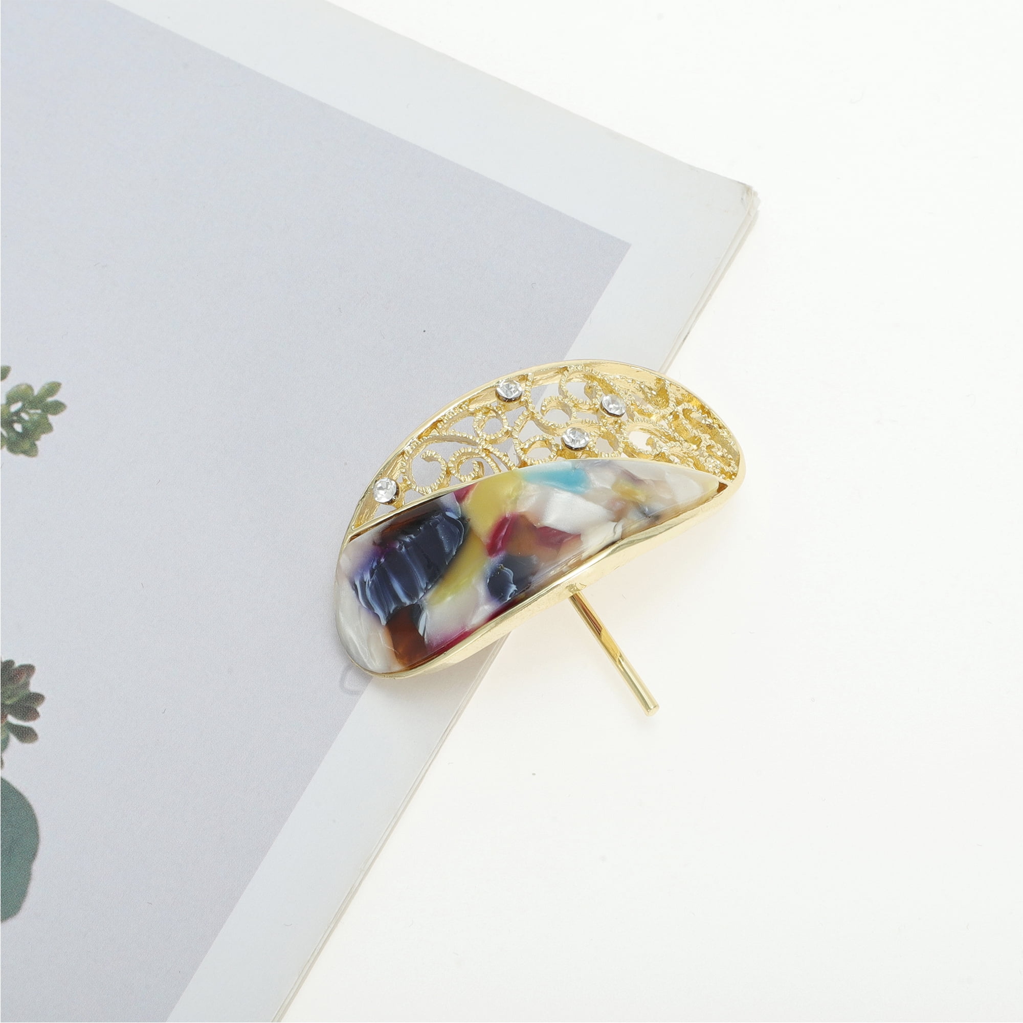 Unique Bargains Stylish Hollow Ponytail Buckle Hair Clip for Women 1 Pc Gold Tone Colorful