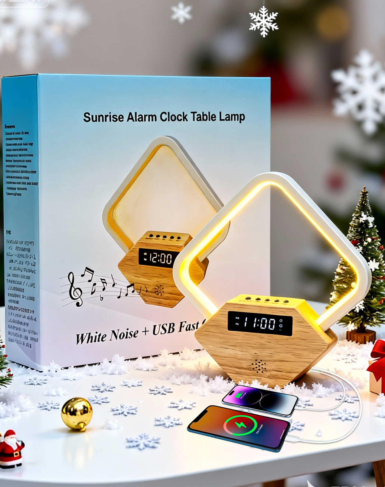 Sunrise Alarm Clock with White Noise Sound Machine, Wake Up Light for Bedrooms Heavy Sleepers Adults,Rain Thunderstorm Ocean Sleep Sounds,Bedside Lamps with Fast Charger USB C,Gift for Kid Baby
