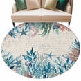 thumbnail image 2 of Summer Marine Life Round Living Room Rugs 5 ft, Ocean Starfish Coral Green Seaweeds Letter Print Washable Area Rug with Non-Slip Sturdy Edge Binding Round Carpet for Entryway Kitchen Bedroom Bathroom, 2 of 9