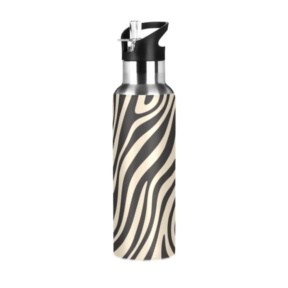 Yayeee 20oz Insulated Water Bottle Double Wall Stainless Steel with Flip Straw Lid, Black Lines
