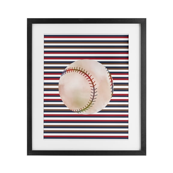 Stupell Industries Cottage Stripes And Sports Baseball Black Framed Print Under Glass, 13 x 16, by Marcus Prime