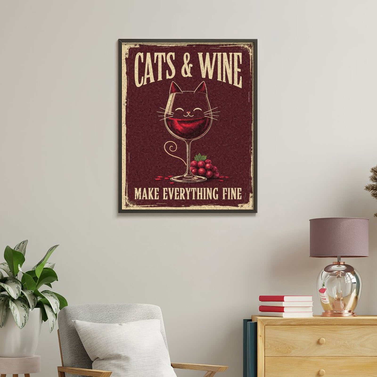 Paint By Numbers Kit for Adults Beginner - DIY Cat Wine Glass Art Grapes Whimsical Canvas Painting Kits for Adults, Frameless Paint By Number for Adults for Home Wall Decor 16x20 Inch