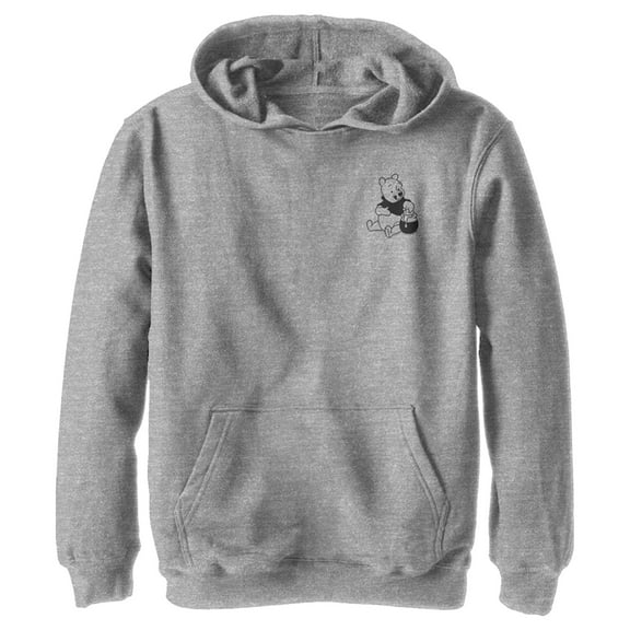 Boy's Winnie the Pooh Bear Pocket Sketch  Pull Over Hoodie Athletic Heather Large