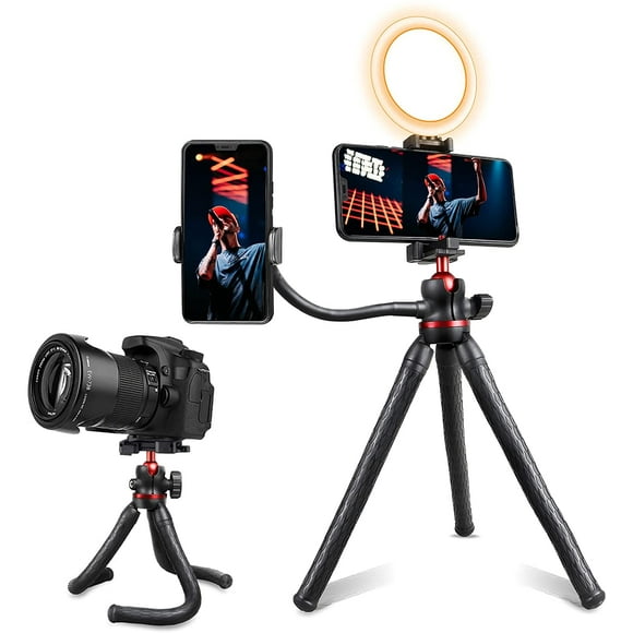 Phone Tripod for iPhone Android,Anakk 10" Flexible Camera Tripod Stand,360°Adjustable Travel Tripods for DSLR Camera Selfie Stick Tripod for GoPro Google Pixel Android iOS Smart Phones Black-F -