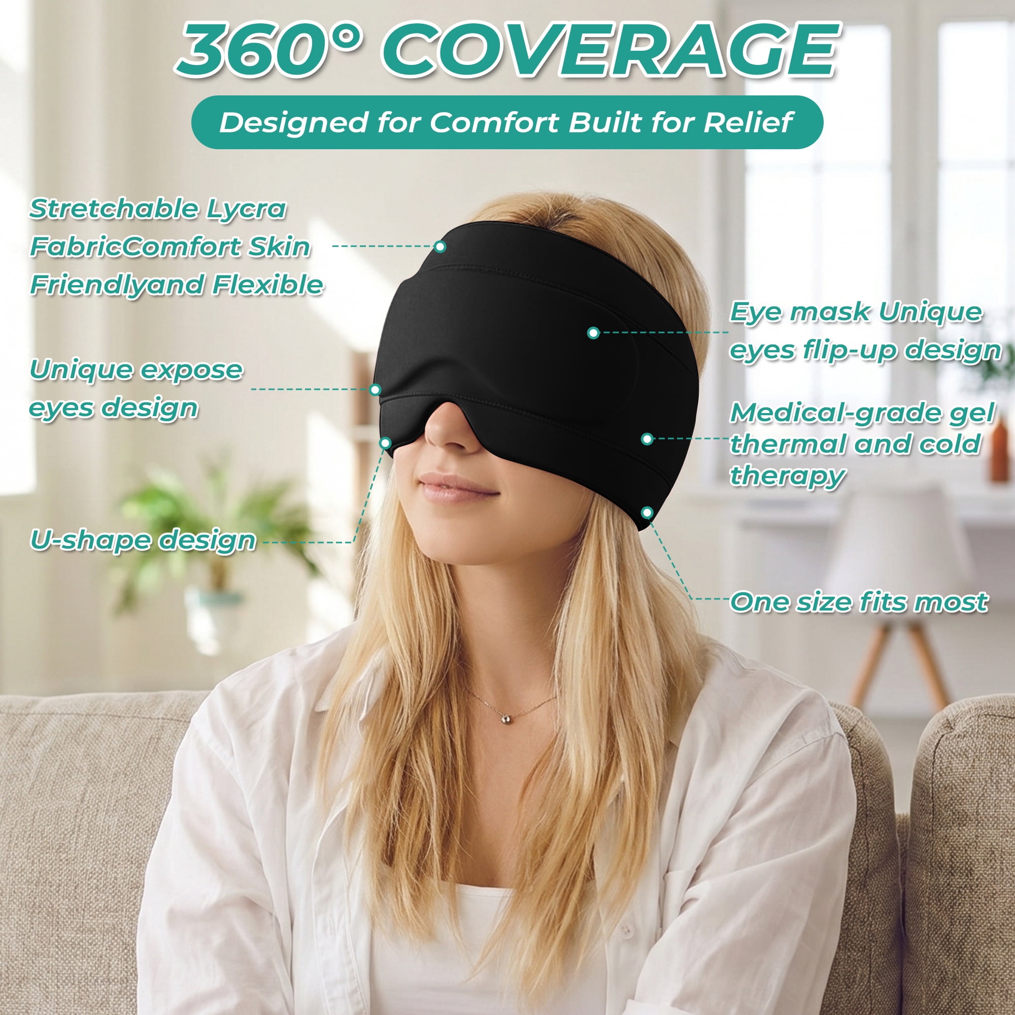 Solid Gel Cap for Hot or Cold Compress, Eye Ice Mask for Sleep and Headache Relief, Reusable Cooling Hat for Pressure and Sinus Comfort