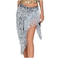 thumbnail image 2 of Ynynloco Womens Sequin Fringe Asymmetrical Skirt Sparkly Belly Dance Party Clubwear Skirt Festival Outfits, 2 of 4