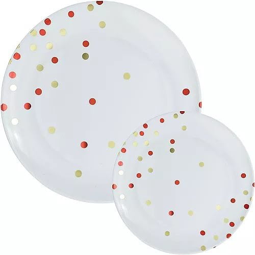 Red Confetti Round Premium Plastic, Round Premium Plastic Dinner Plates