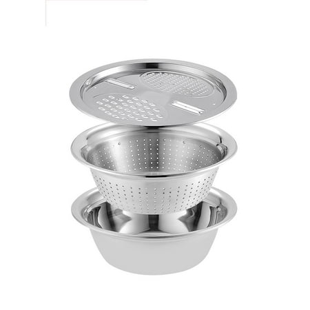 

Stackable Stainless Steel Strainer and Mixing Basin Set Kitchen Strainer Rice Washing Basin Salad Strainer Bowl Set Rice Strainer Set for Kitchen Restaurant Cooking