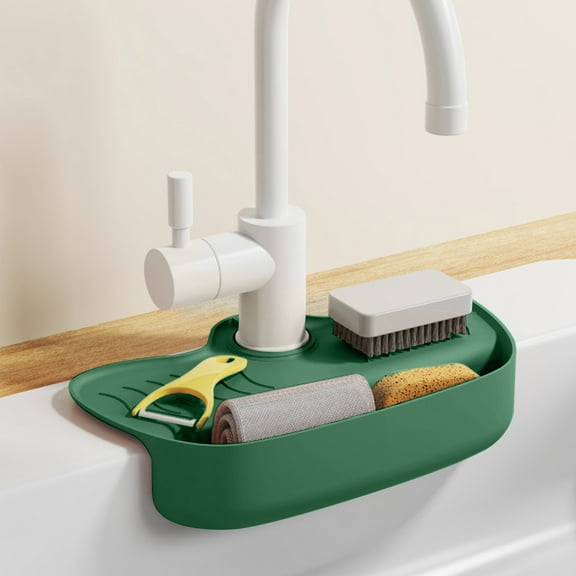 KMMYS Silicone Faucet Mat, Kitchen Sink Drip Catcher and Countertop Protector, Anti-Splash Guard for Rags, Sponges, Brushes, Non-Slip Mat with Drying Rack, Easy Clean, Multi-Purpose Sink Gadget