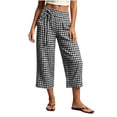 thumbnail image 6 of YanHoo Plaid Capris for Women Elastic Waisted Wide Leg Capri Pants Casual Comfy Vacation Cropped Trousers with Pockets, 6 of 8