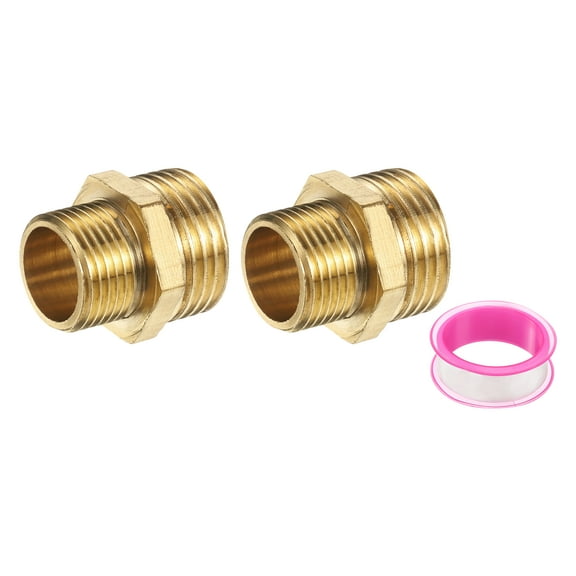 Uxcell Brass Pipe Fitting, 2Pcs 3/8" BSP Male x 1/2" BS Male Thread Connector Brass Hex Nipple Reducing Coupling Connector for Gas Water Refrigeration System Conversion