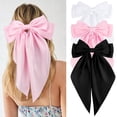 thumbnail image 1 of lazos para el pelo para mujer, color blanco, rosa, morado, grandes lazos para el pelo, clips para niñas, satén sedoso, grandes cintas para el pelo de gran tamaño, cola larga, pasadores para el pelo, a, 1 of 4