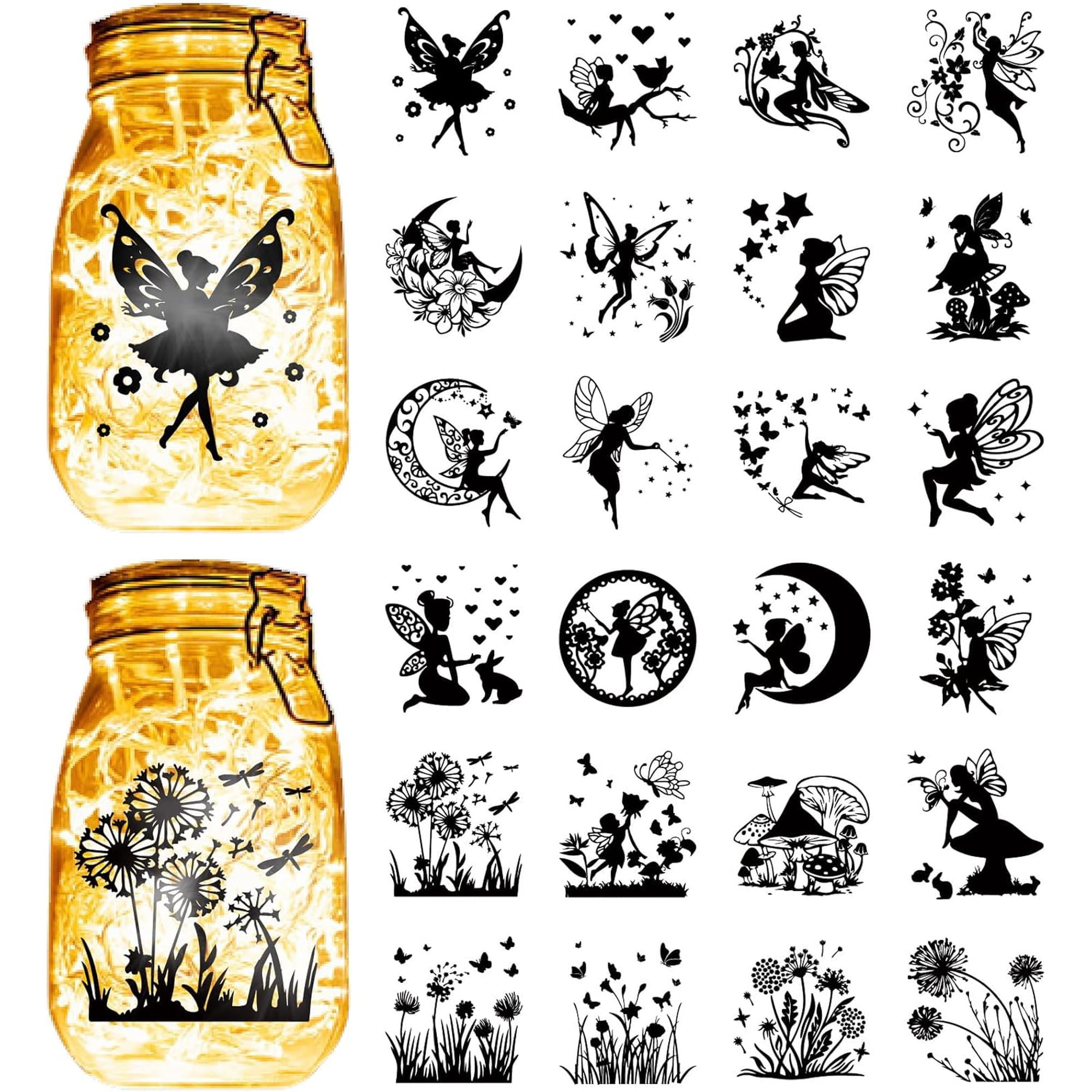 24Pcs 24 Styles PVC Self Adhesive Stickers Waterproof Embossed Decals for DIY Scrapbooking Card Making Fairy 100x90mm 1pc/style Craft Supplies