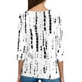 thumbnail image 5 of WTOBBY Women's Casual V-Neck Button Down Tee with 3/4 Sleeve, Daily Weekend Fashion Basic Tunic Top, Retro Geometric Print Henley Collar Regular Fit Shirt,White XL, 5 of 5